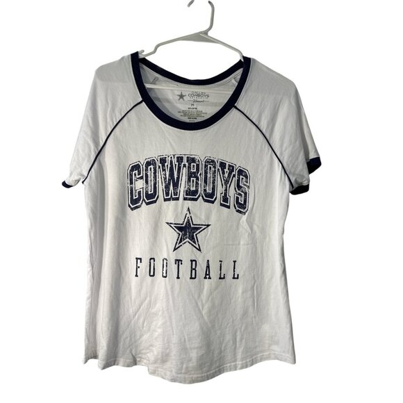 Dallas Cowboys Womens Raglan T-Shirt Medium White & Navy Cotton Tee EUC - Picture 1 of 4